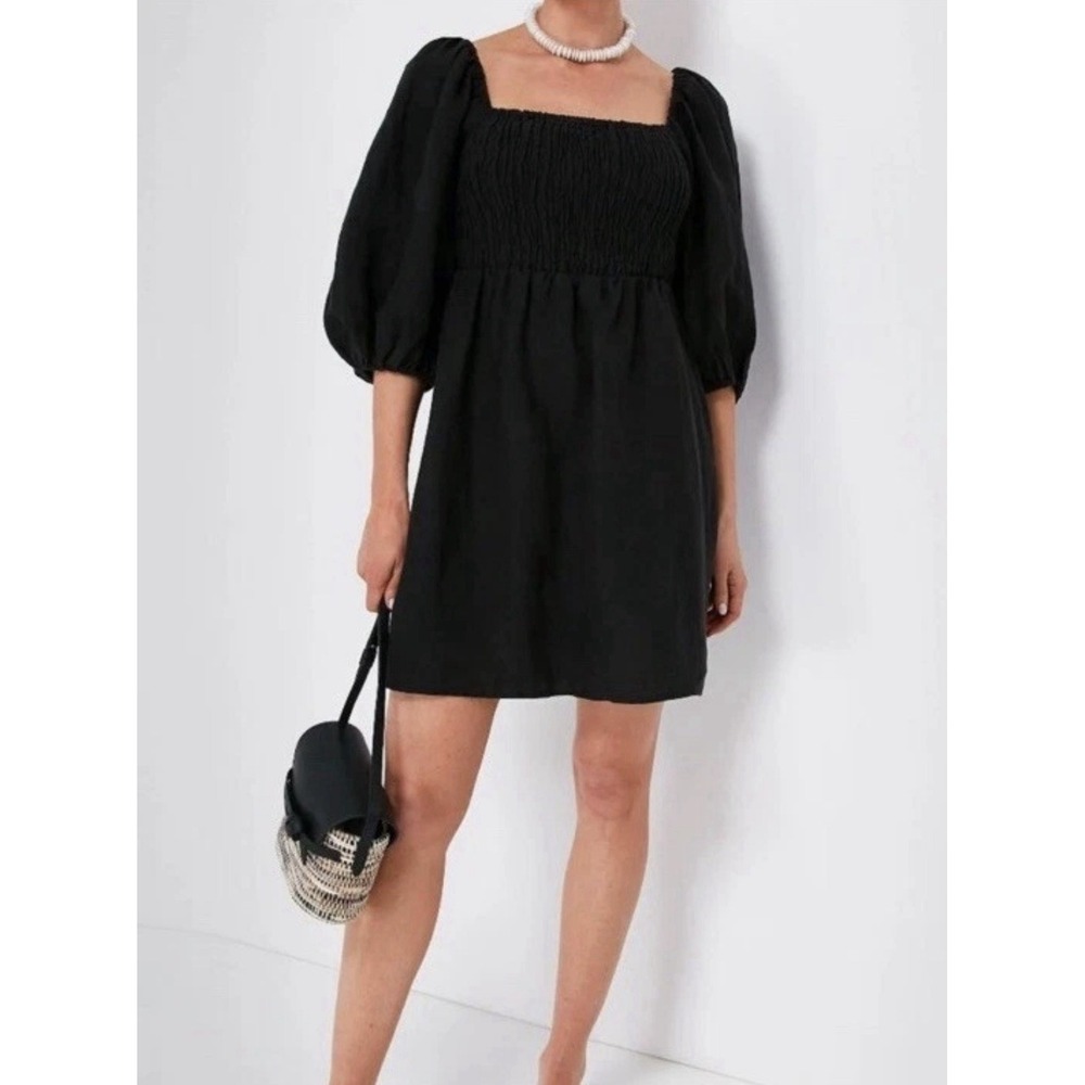 Tuckernuck Annie Linen Dress S Black Puff Sleeve Mini